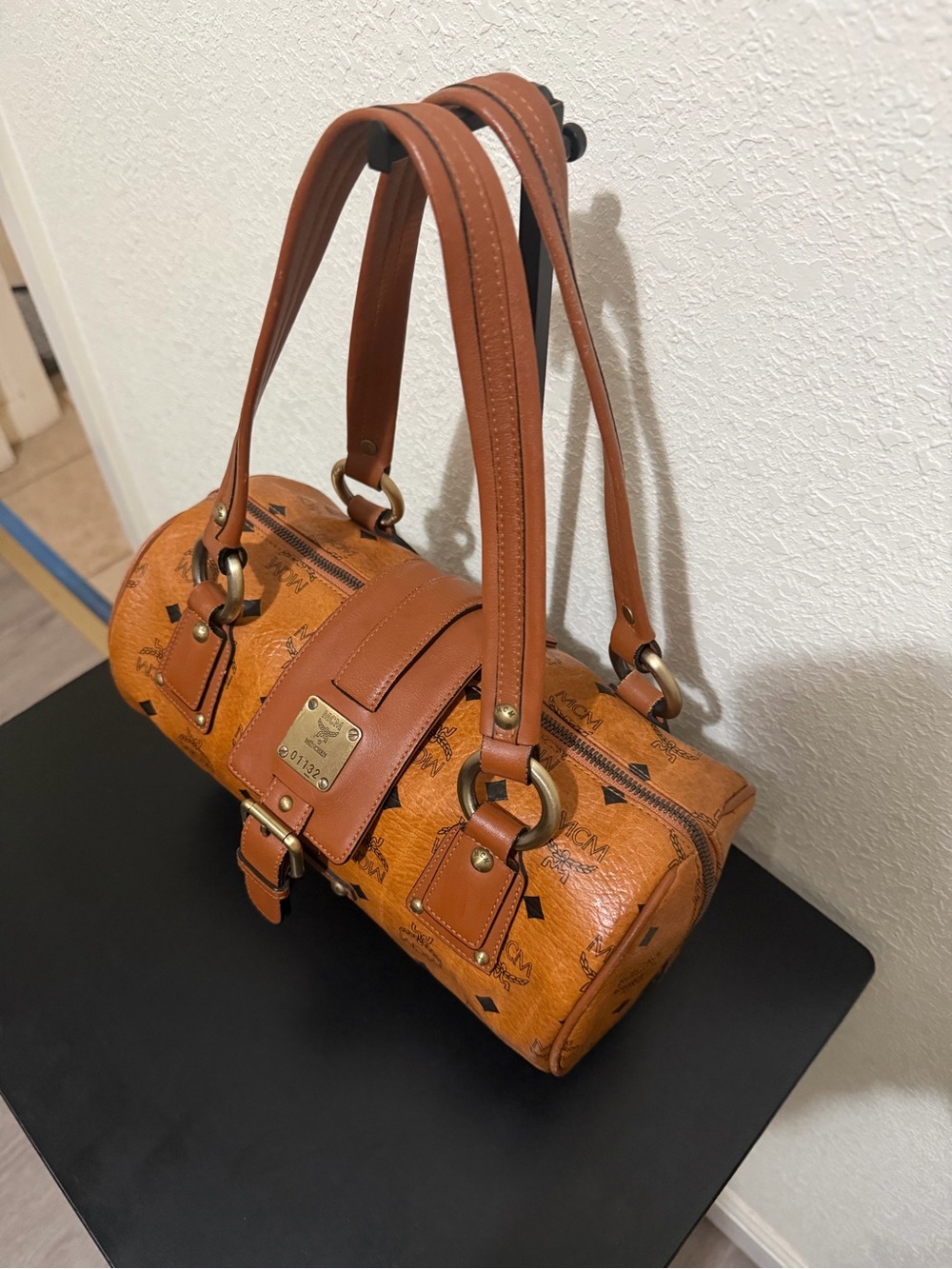 MCM Cognac Visetos Barrel Satchel with Gold Hardware - Picture 3 of 6